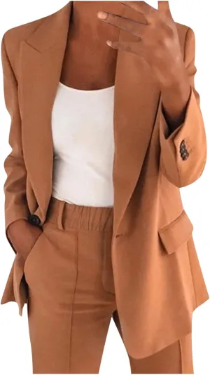 2 Piece Pant Suits for Women Dressy Business Straight Leg Pants Sets Blazer Lapel Comfy Loose Fit Plus Size Outfits