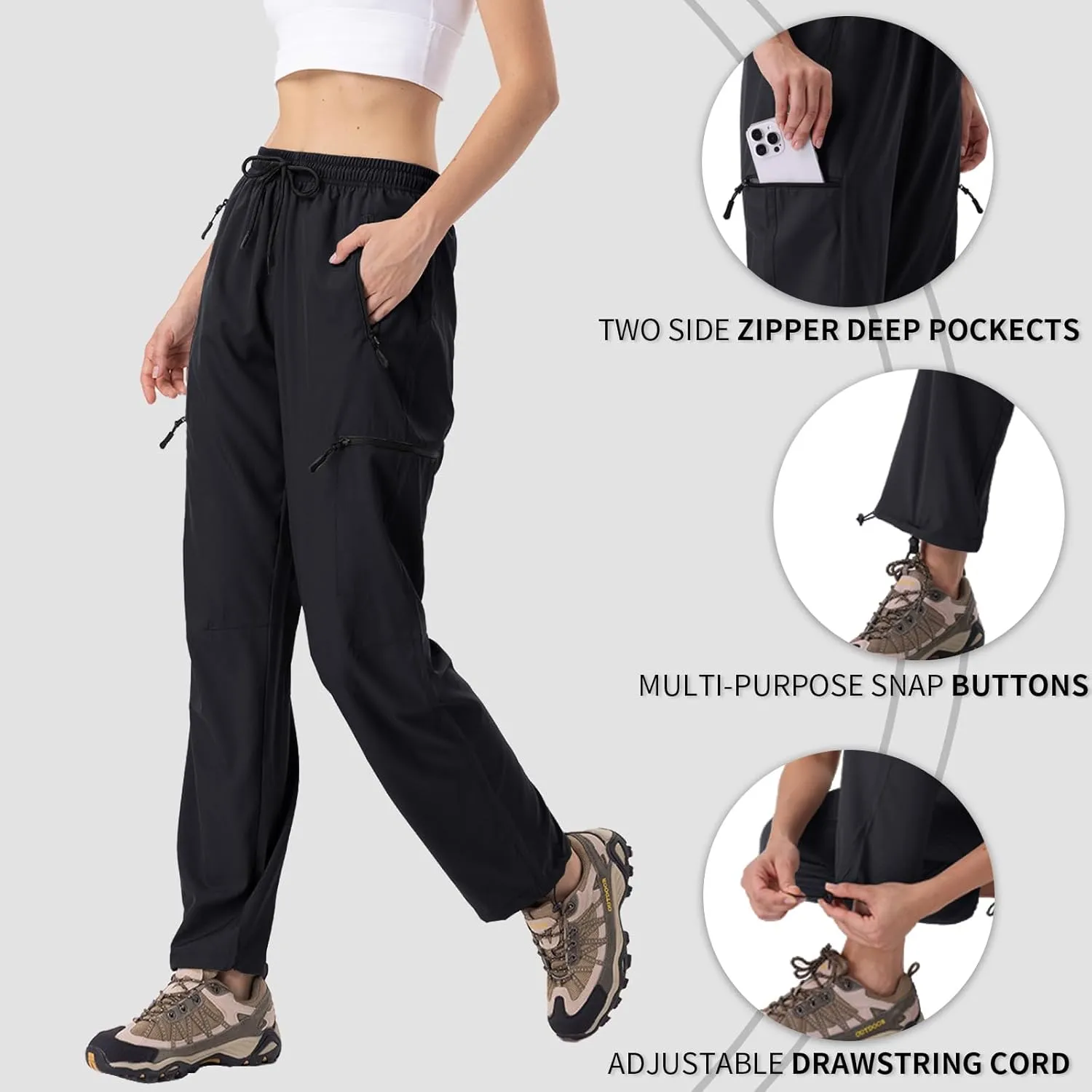 28"/30"/32"/34" Inseam Womens Hiking Pants Tall Quick Dry SPF Cargo Pants Lightweight UPF 50  Dry Fit 4 Zipper Pockets