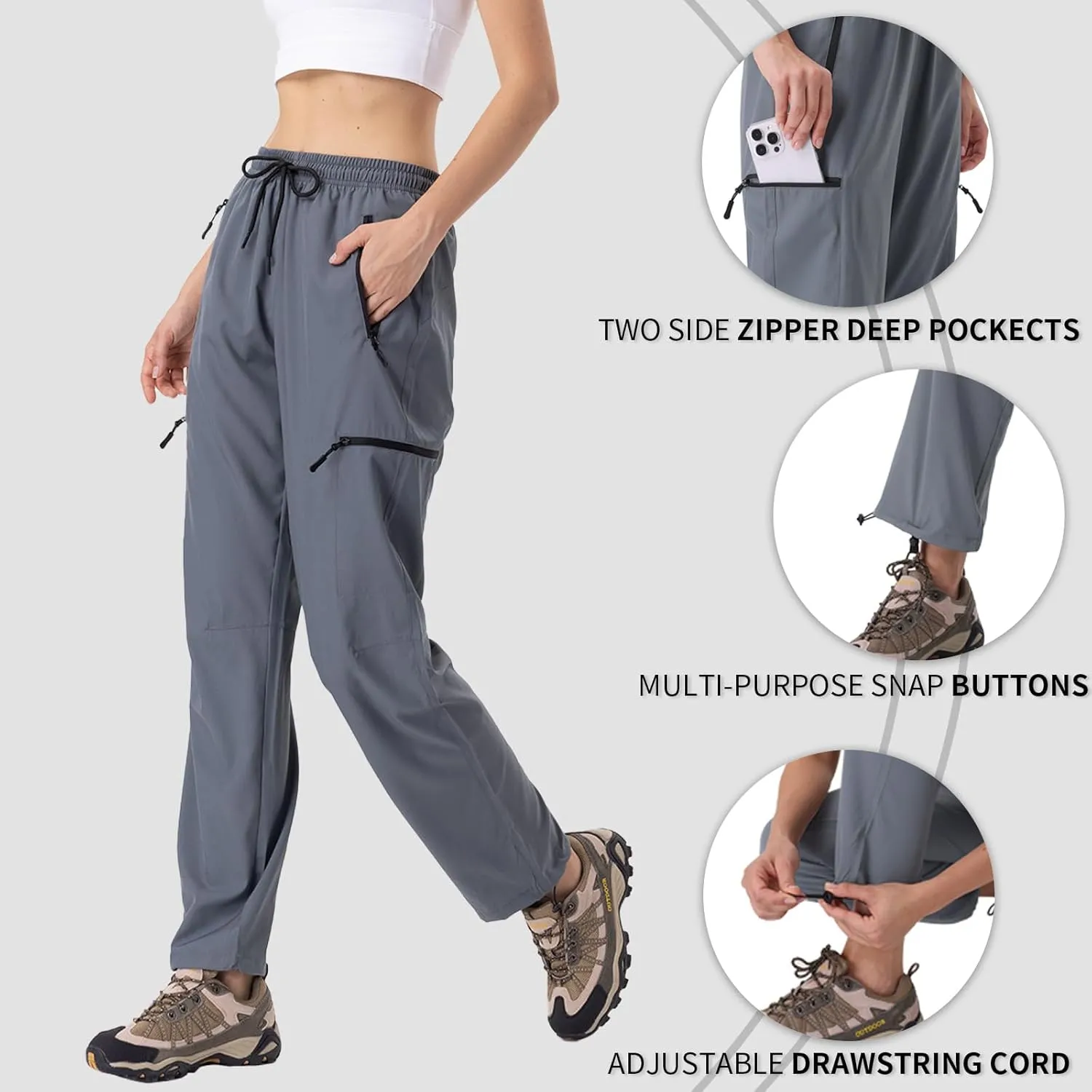 28"/30"/32"/34" Inseam Womens Hiking Pants Tall Quick Dry SPF Cargo Pants Lightweight UPF 50  Dry Fit 4 Zipper Pockets