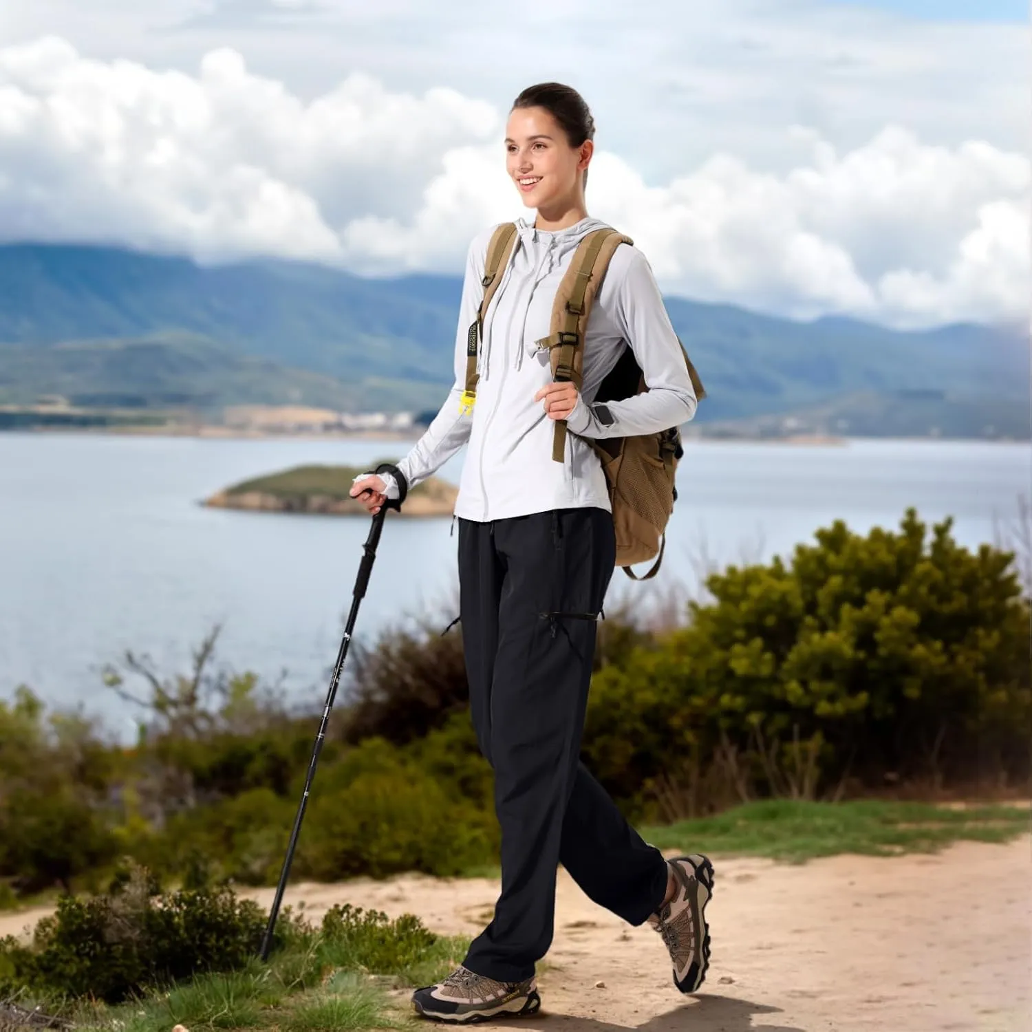 28"/30"/32"/34" Inseam Womens Hiking Pants Tall Quick Dry SPF Cargo Pants Lightweight UPF 50  Dry Fit 4 Zipper Pockets