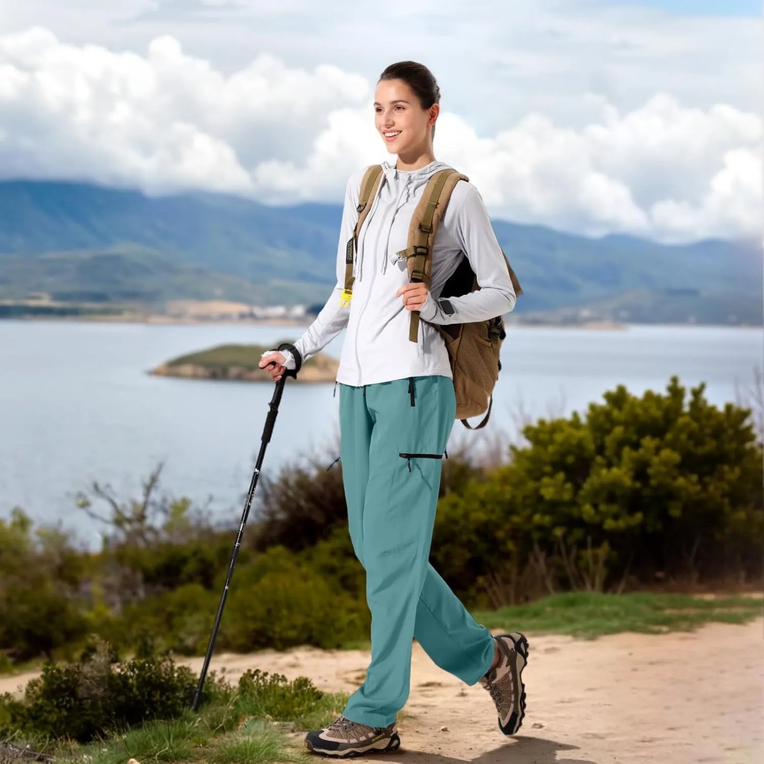 28"/30"/32"/34" Inseam Womens Hiking Pants Tall Quick Dry SPF Cargo Pants Lightweight UPF 50  Dry Fit 4 Zipper Pockets