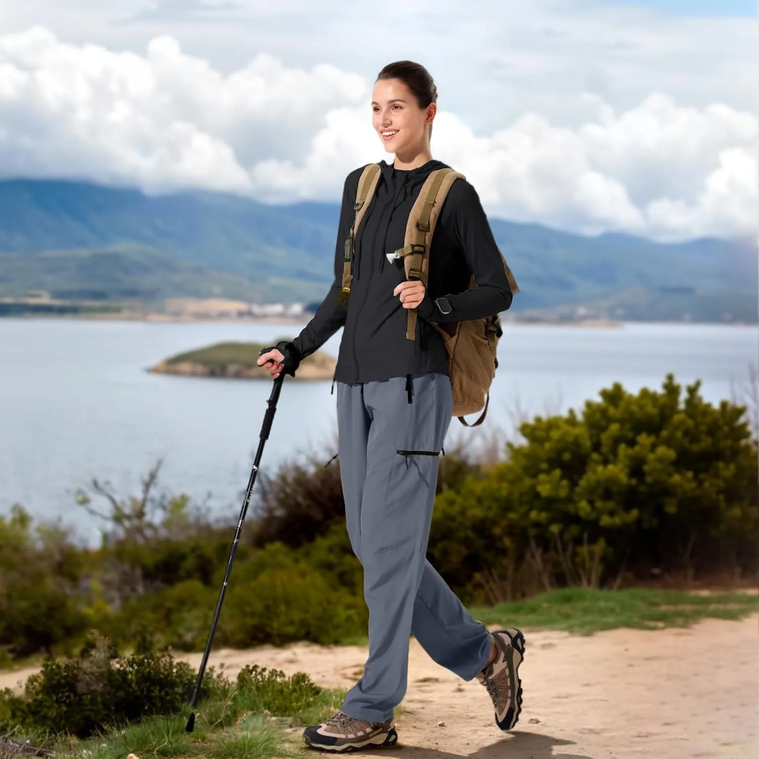 28"/30"/32"/34" Inseam Womens Hiking Pants Tall Quick Dry SPF Cargo Pants Lightweight UPF 50  Dry Fit 4 Zipper Pockets
