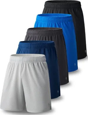 5 Pack: Mens Athletic Shorts, 9" Mesh Basketball Shorts Men Active Gym Shorts with Pockets