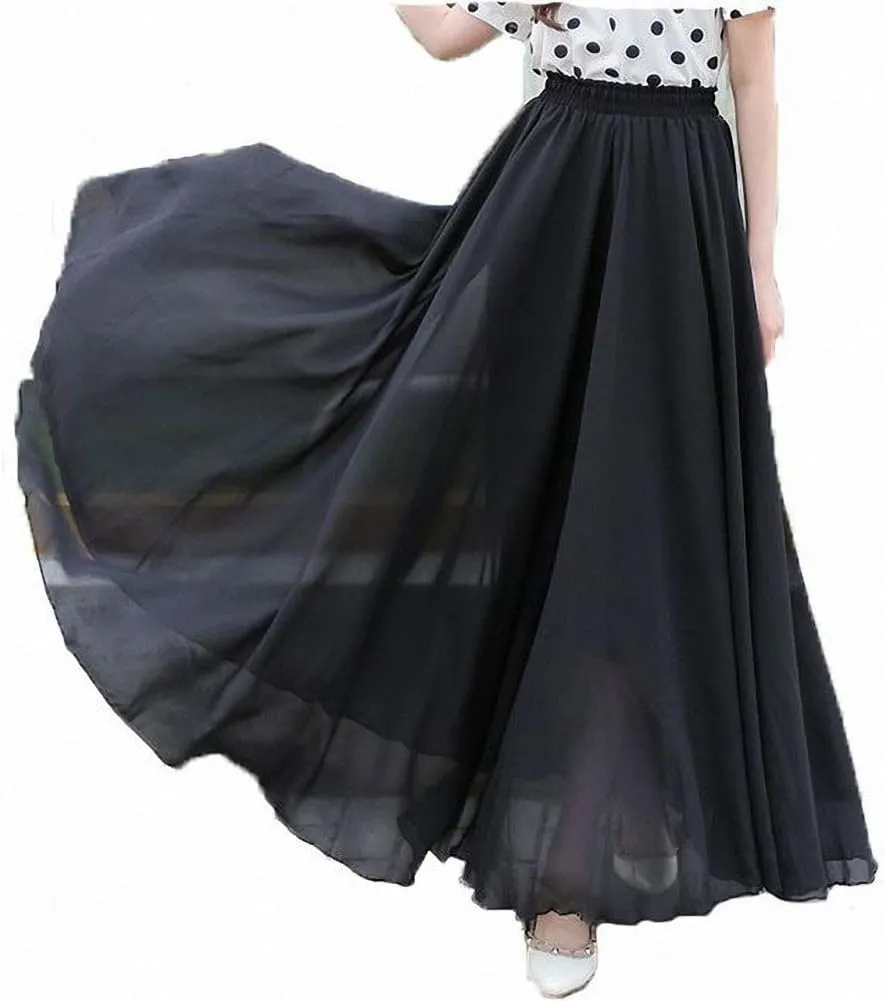 Afibi Womens Chiffon Retro Long Maxi Skirt Beach Ankle Length Skirt
