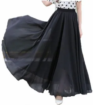 Afibi Womens Chiffon Retro Long Maxi Skirt Beach Ankle Length Skirt