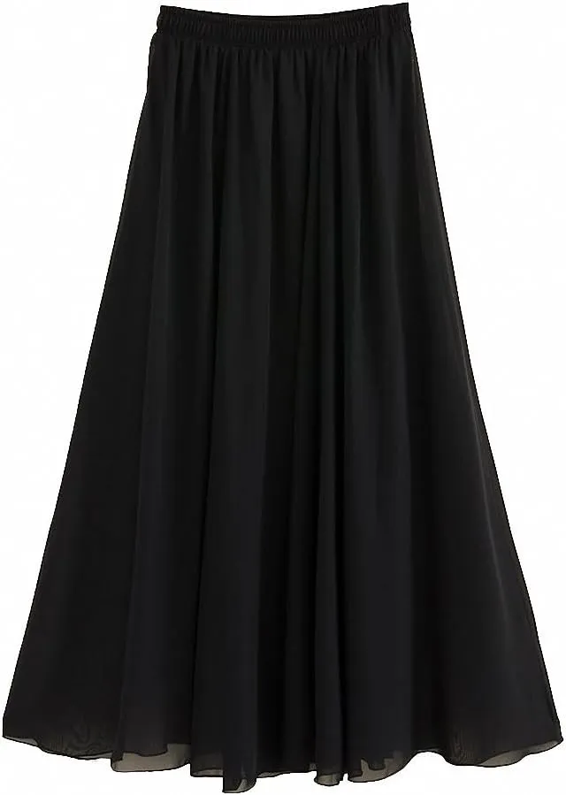 Afibi Womens Chiffon Retro Long Maxi Skirt Beach Ankle Length Skirt