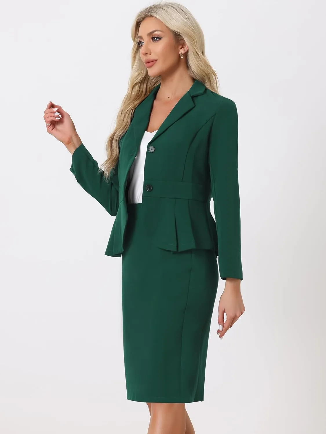 Allegra K Skirt Suit Sets for Women's 2 Piece Formal Office Notched Lapel Peplum Jacket Blazer Pencil Skirts Set