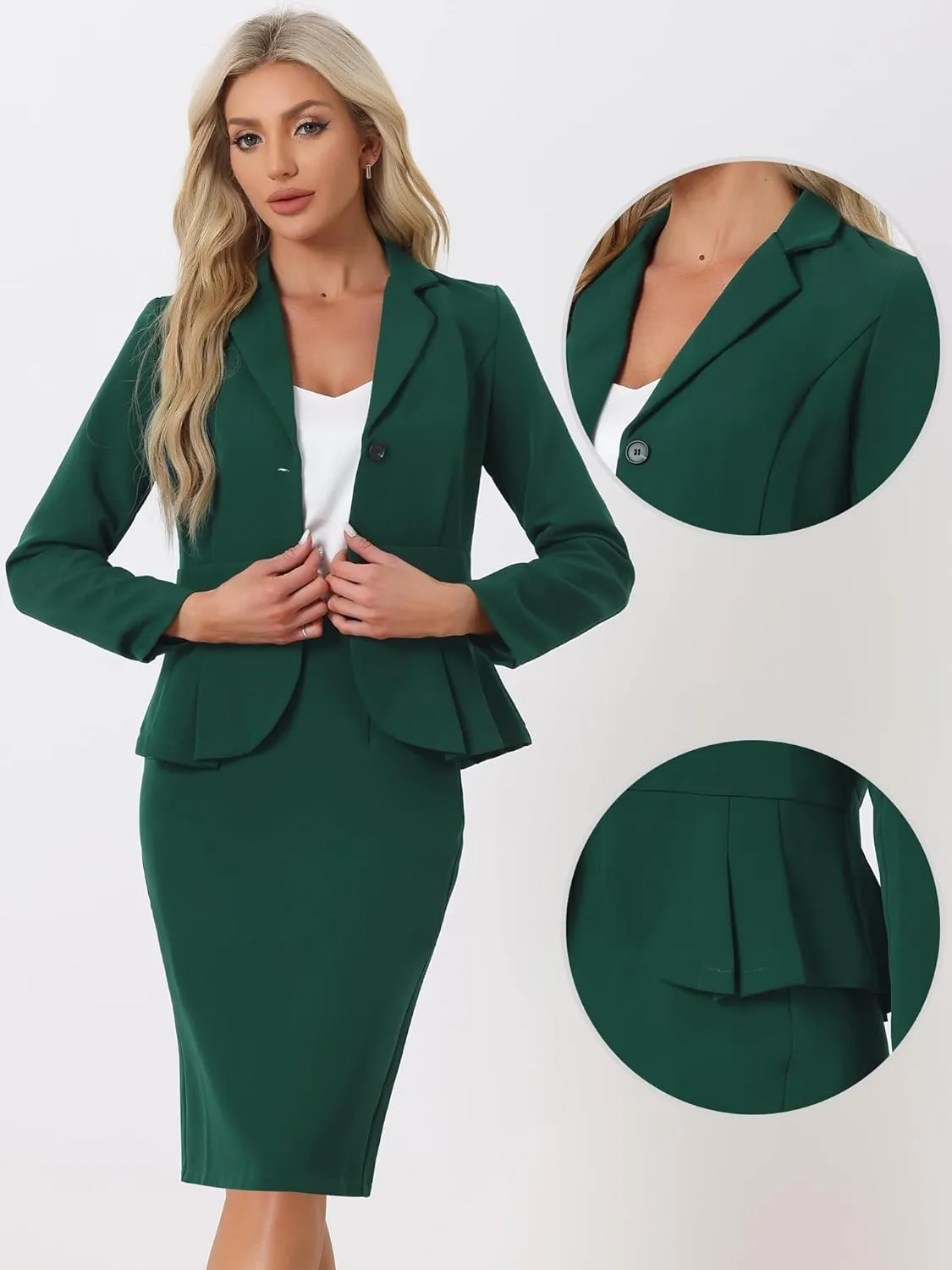 Allegra K Skirt Suit Sets for Women's 2 Piece Formal Office Notched Lapel Peplum Jacket Blazer Pencil Skirts Set