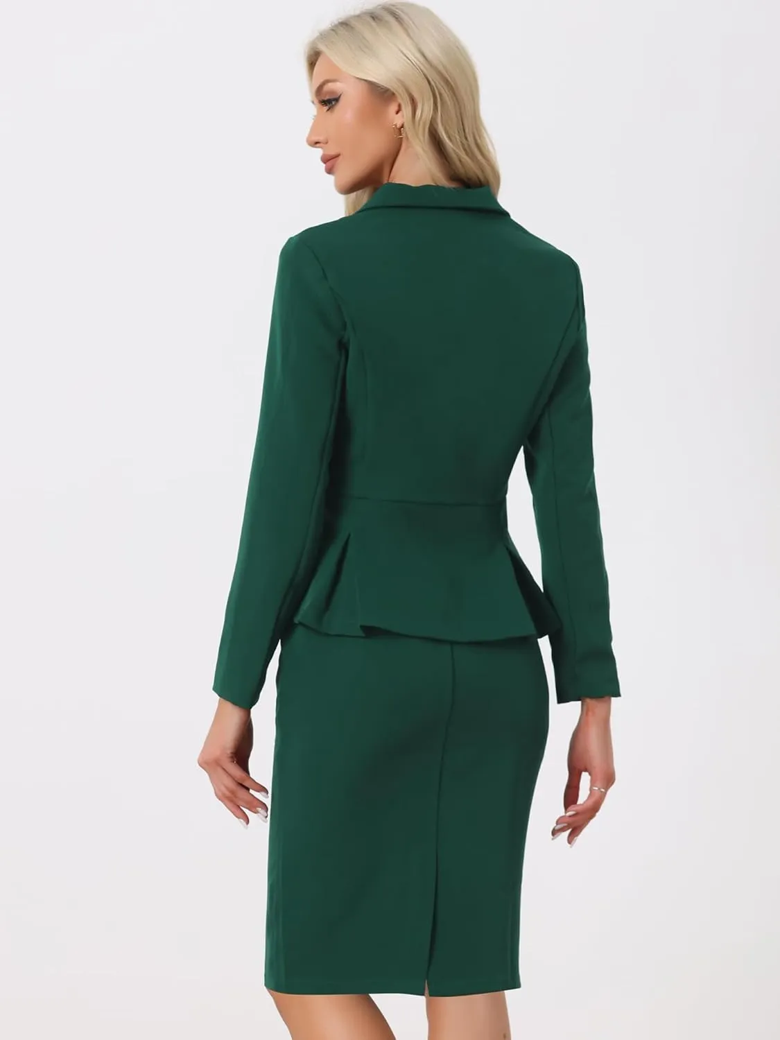 Allegra K Skirt Suit Sets for Women's 2 Piece Formal Office Notched Lapel Peplum Jacket Blazer Pencil Skirts Set