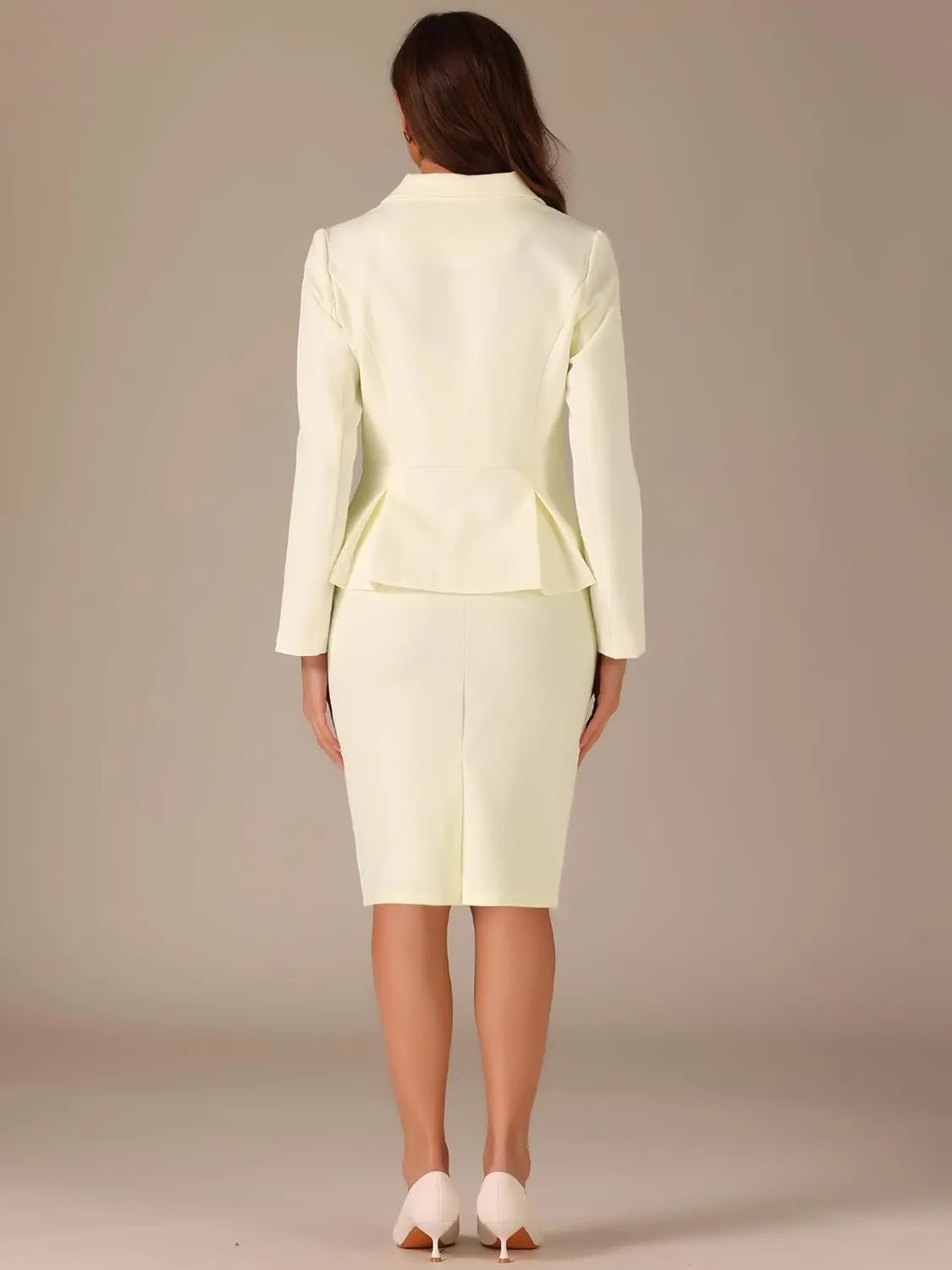 Allegra K Skirt Suit Sets for Women's 2 Piece Formal Office Notched Lapel Peplum Jacket Blazer Pencil Skirts Set