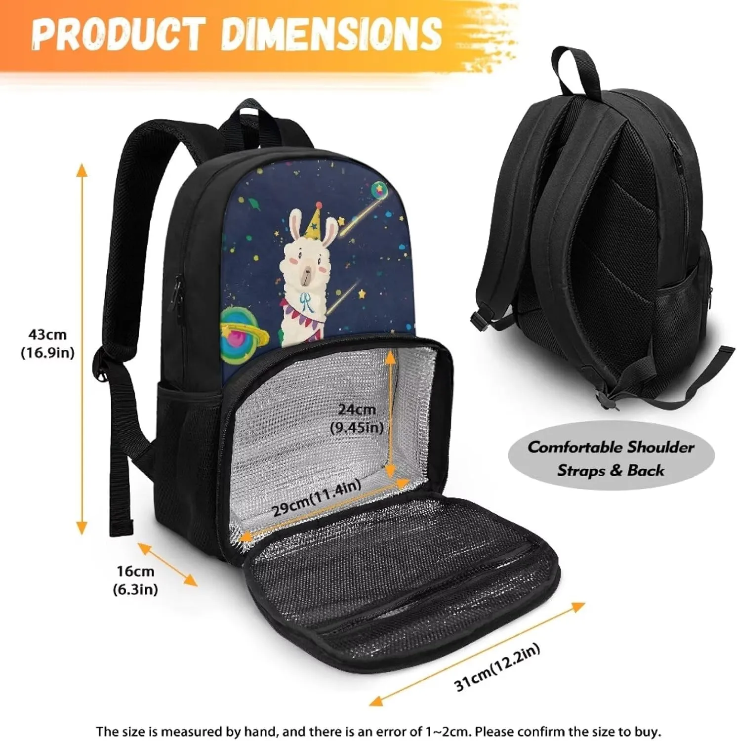 Alpaca and Planet All-in-one Backpack Meal Bag for Women Men Large Capacity Laptop Work Backpack with Insulated Warm Cooler Compartment for School Picnic Hiking and Camping