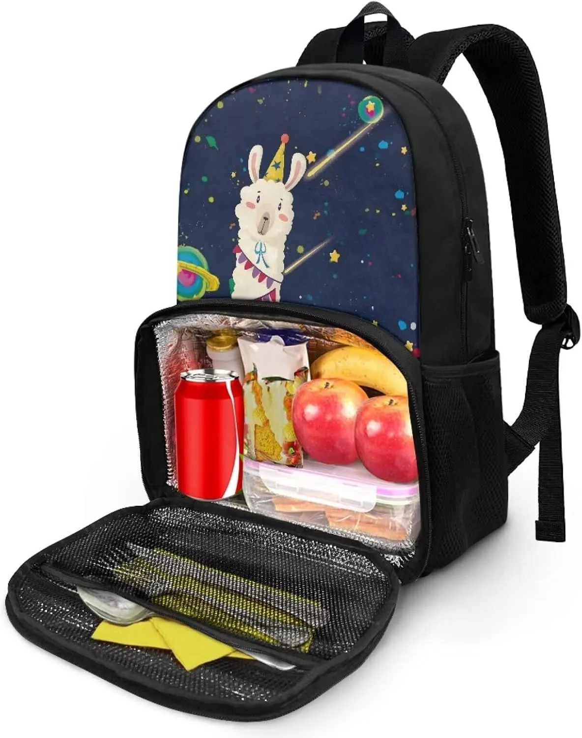 Alpaca and Planet All-in-one Backpack Meal Bag for Women Men Large Capacity Laptop Work Backpack with Insulated Warm Cooler Compartment for School Picnic Hiking and Camping
