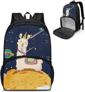 Alpaca and Planet All-in-one Backpack Meal Bag for Women Men Large Capacity Laptop Work Backpack with Insulated Warm Cooler Compartment for School Picnic Hiking and Camping