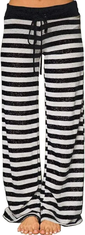 AMiERY Women's Comfy Casual Pajamas Pant Floral Printed High Waist Wide Legs Lounge Pants Trousers