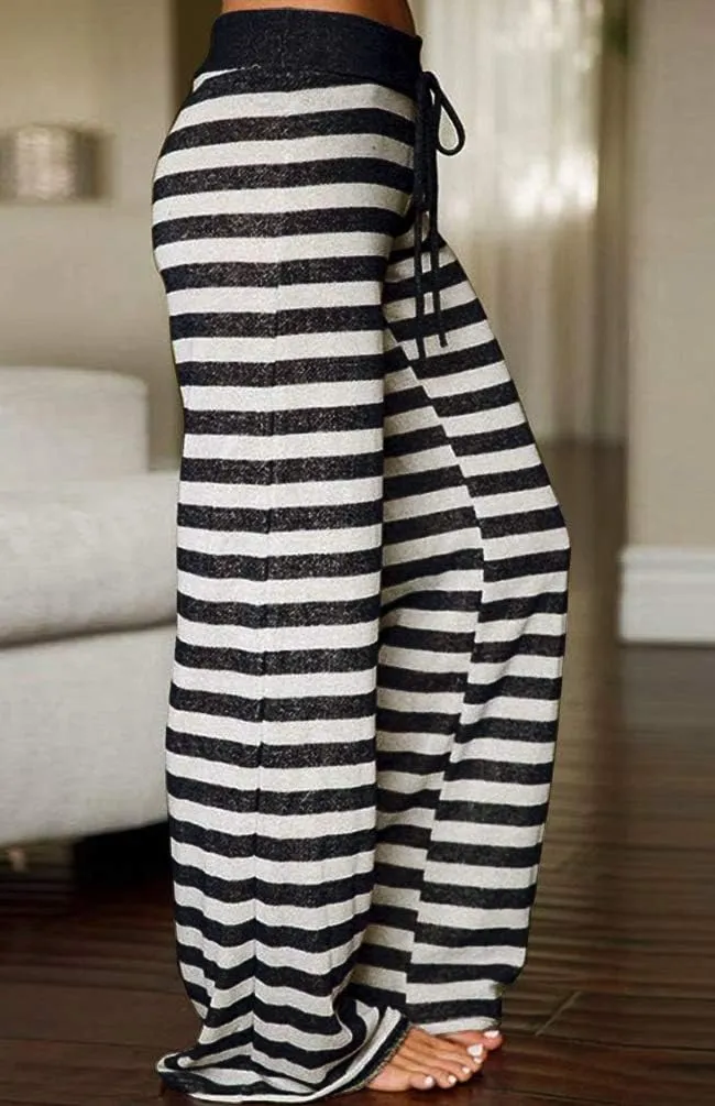 AMiERY Women's Comfy Casual Pajamas Pant Floral Printed High Waist Wide Legs Lounge Pants Trousers