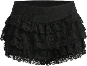 Aonoapll Women Lolita Ruffle Shorts Kawaii Lace Layered Mini Shorts Y2k Sheer Bloomers Shorts Cute Pumpkin Pettipants