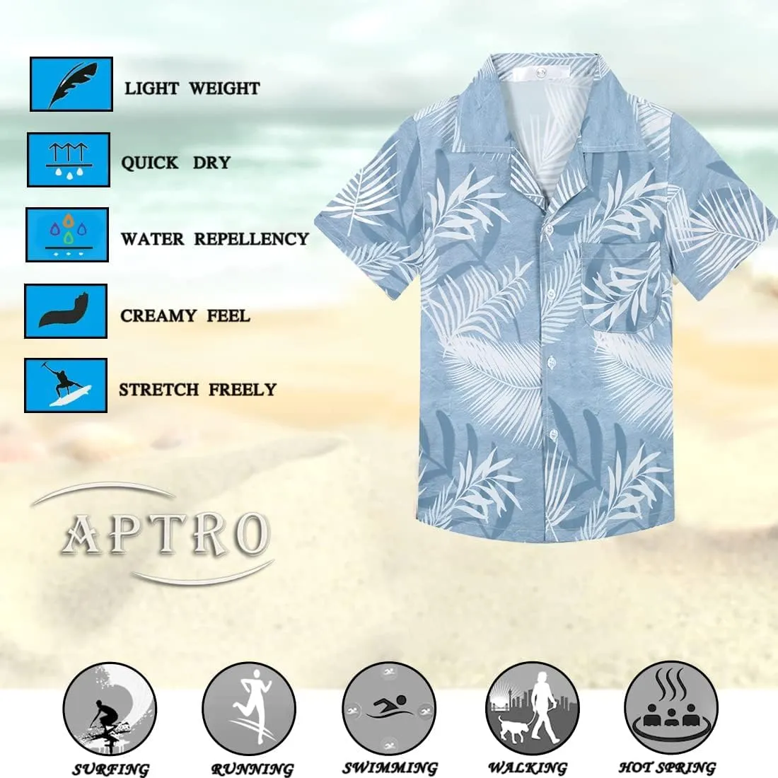APTRO Boy's Hawaiian Shirt Tropical Beach Casual Summer Shirt with Pocket Short Sleeve 4-15 Years