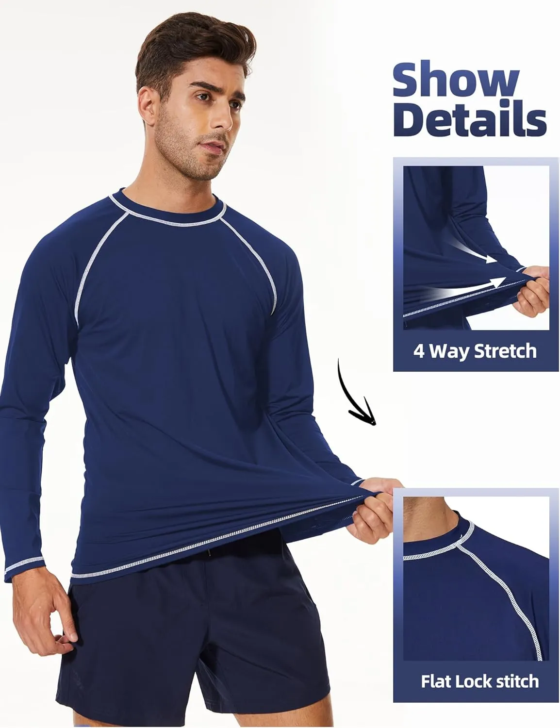 Arcweg Rash Guard Men Swim Shirt Long Sleeves Diving Rash Vest Fit Top T-Shirt