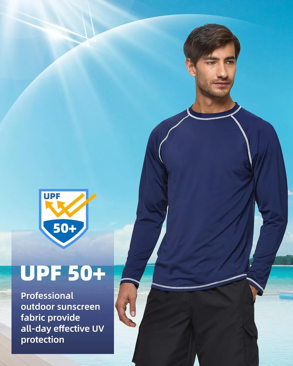 Arcweg Rash Guard Men Swim Shirt Long Sleeves Diving Rash Vest Fit Top T-Shirt