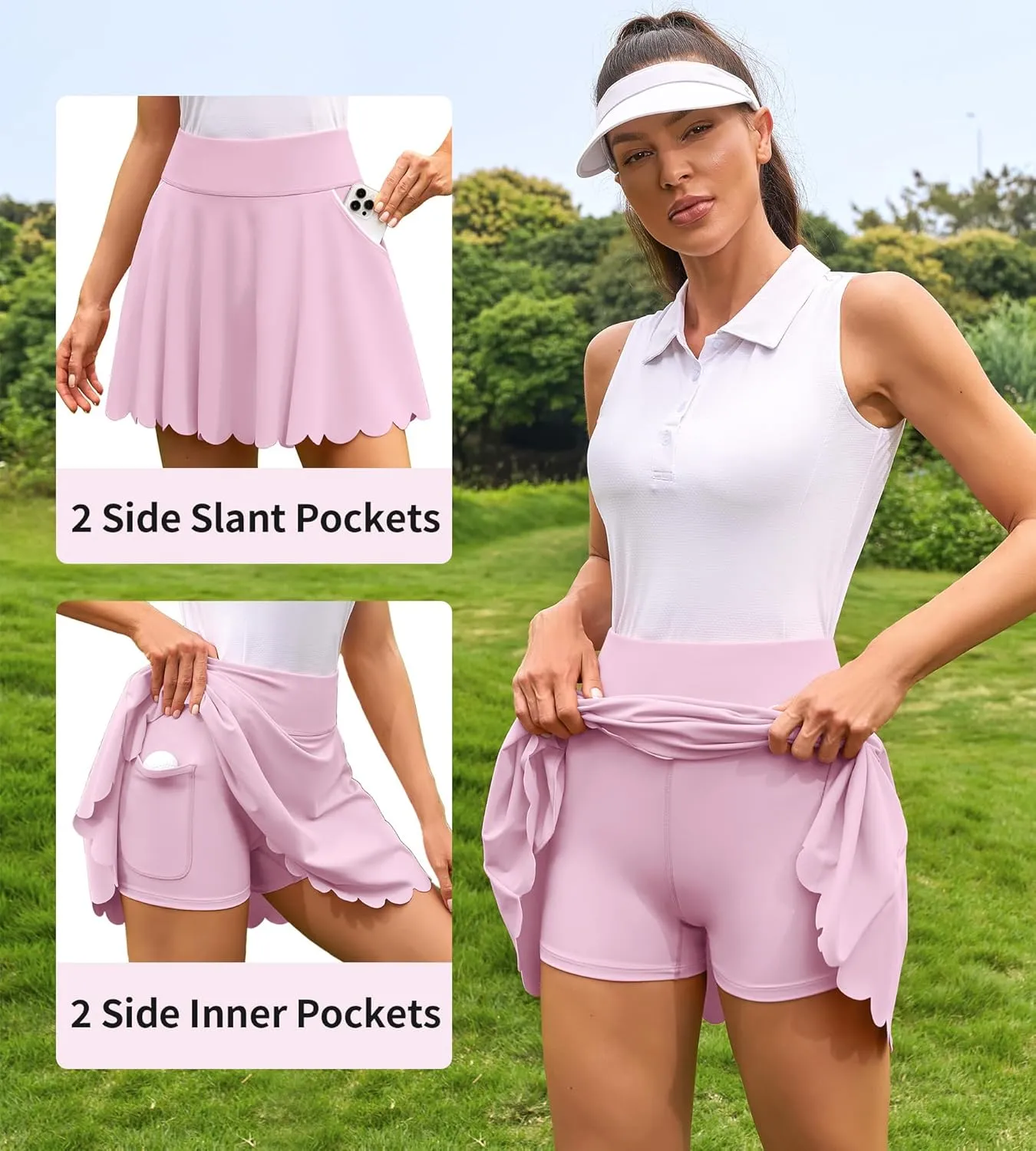 ATTRACO Tennis Skirts for Women with Shorts and Pockets Scalloped Athletic Golf Skorts