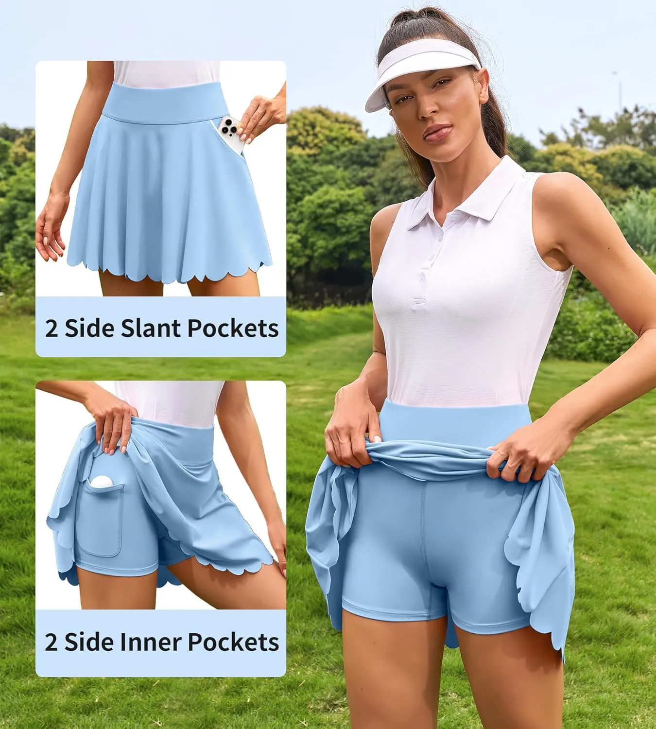 ATTRACO Tennis Skirts for Women with Shorts and Pockets Scalloped Athletic Golf Skorts
