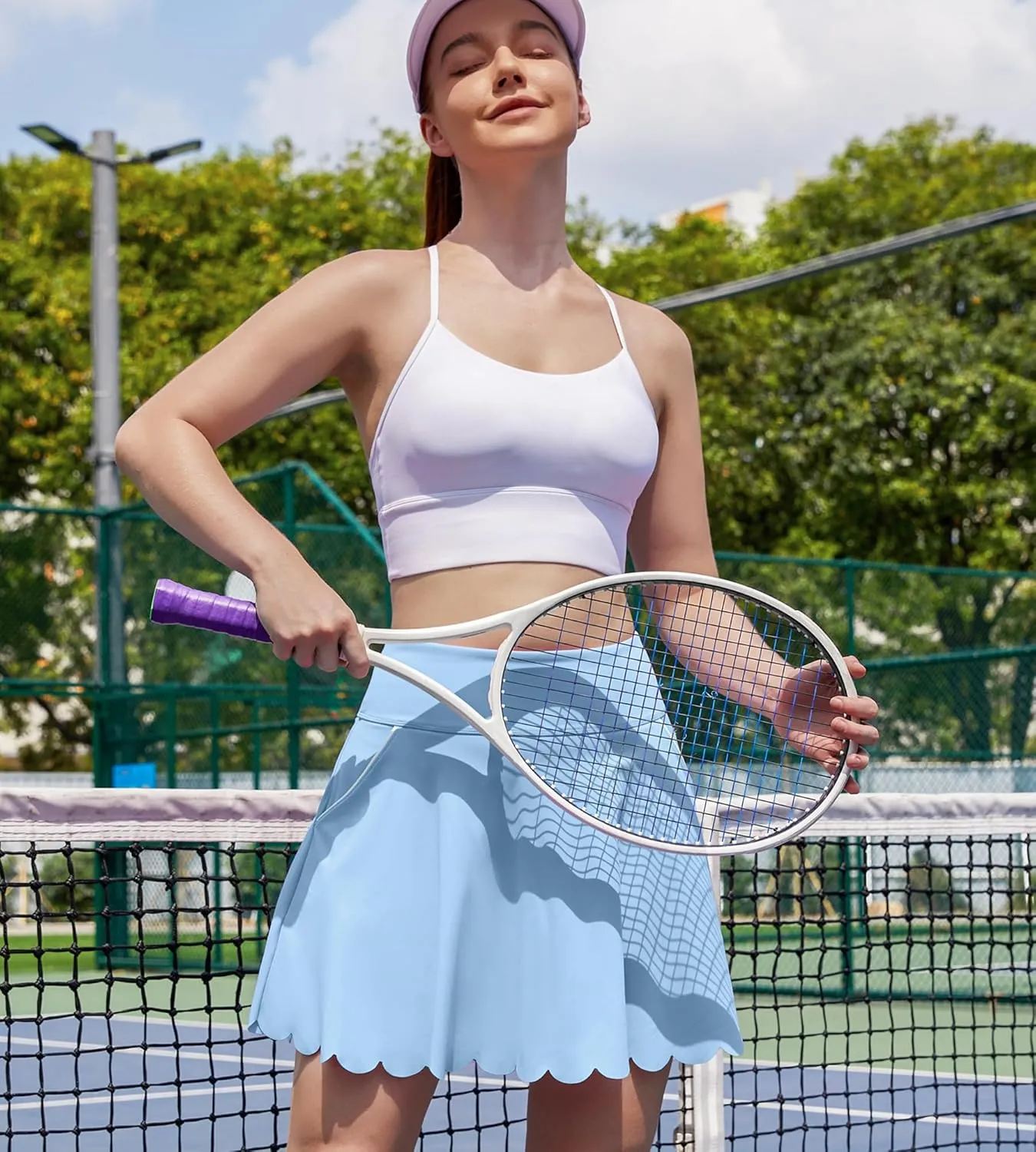 ATTRACO Tennis Skirts for Women with Shorts and Pockets Scalloped Athletic Golf Skorts