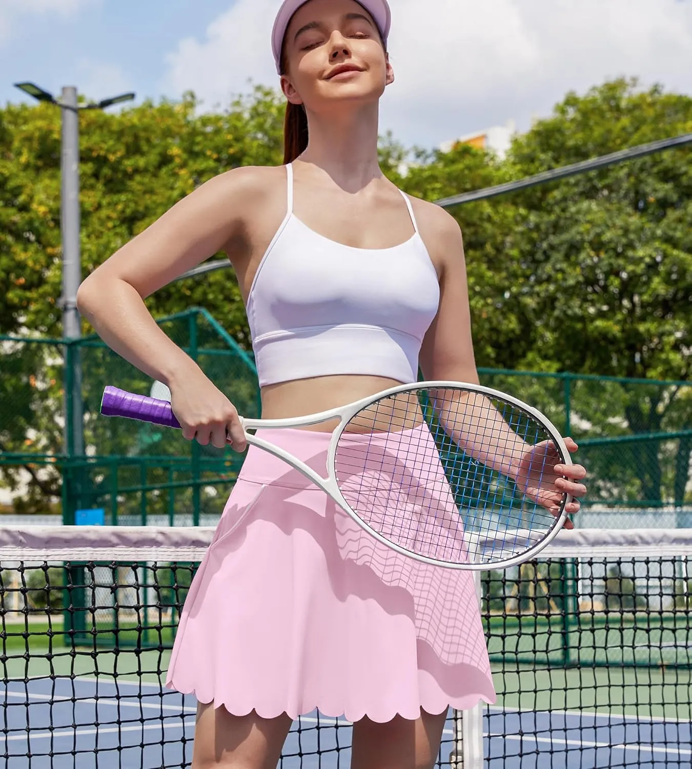 ATTRACO Tennis Skirts for Women with Shorts and Pockets Scalloped Athletic Golf Skorts