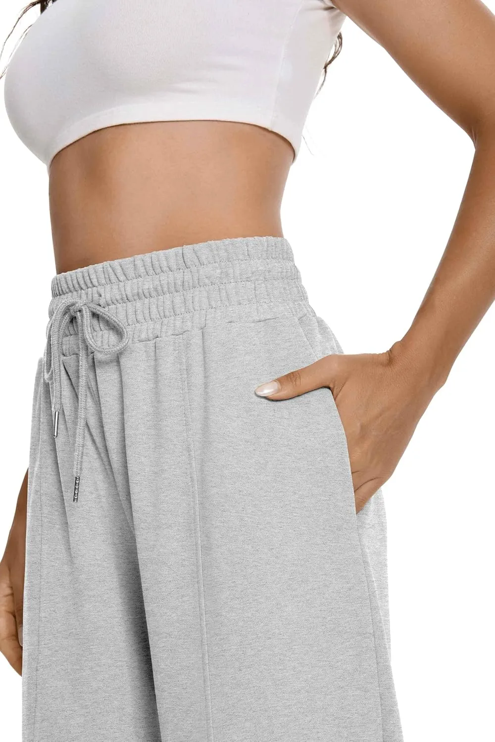 Auriviz Womens High Waisted Drawstring Sweatpants Straight Leg Pants Side Hidden Pockets Sweat Pants 30 Inseam