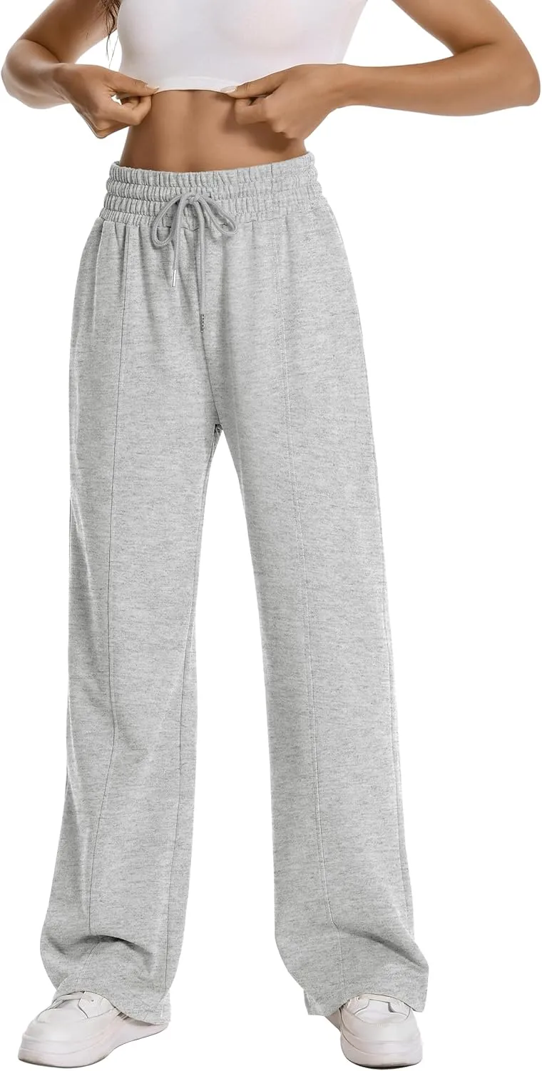 Auriviz Womens High Waisted Drawstring Sweatpants Straight Leg Pants Side Hidden Pockets Sweat Pants 30 Inseam
