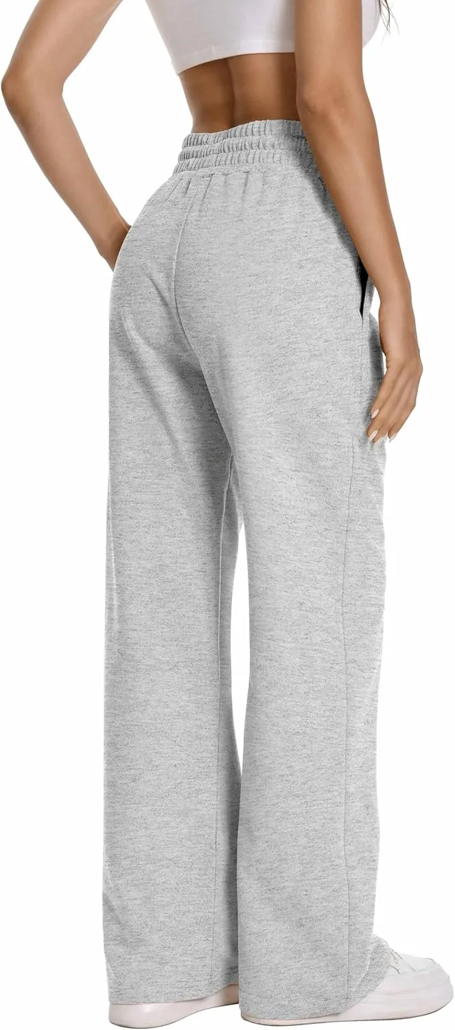 Auriviz Womens High Waisted Drawstring Sweatpants Straight Leg Pants Side Hidden Pockets Sweat Pants 30 Inseam