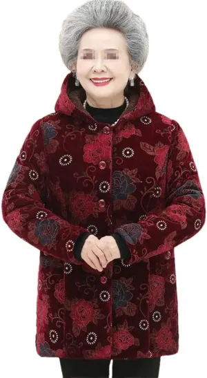 Azedssw Grandma Wear Cotton-Padded Coat Mother Winter Clothes Women Parkas Fleece Thick Quilted Jacket