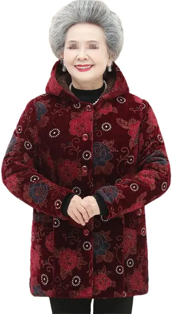 Azedssw Grandma Wear Cotton-Padded Coat Mother Winter Clothes Women Parkas Fleece Thick Quilted Jacket