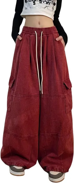 Baggy Cargo Pants for Women Men Y2k Wide Leg Sweatpants High Waisted Drawstring Pants Hip Hop Clothes