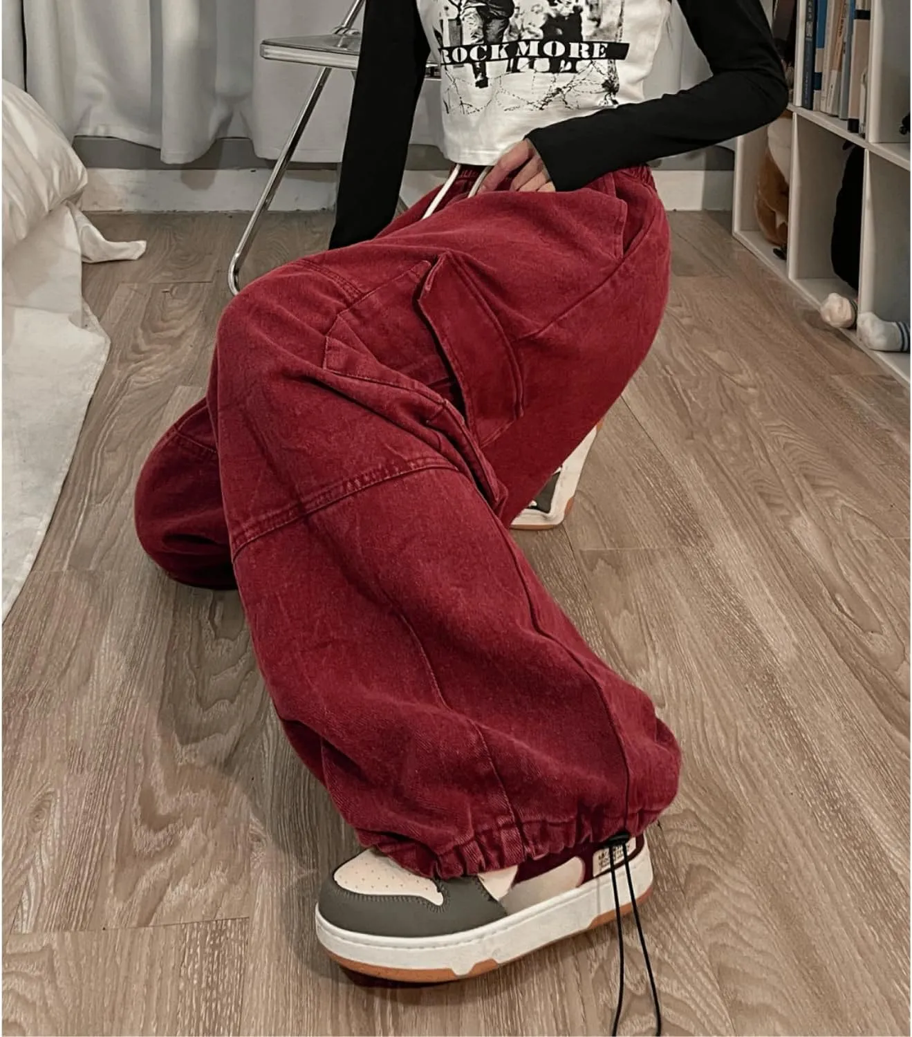 Baggy Cargo Pants for Women Men Y2k Wide Leg Sweatpants High Waisted Drawstring Pants Hip Hop Clothes