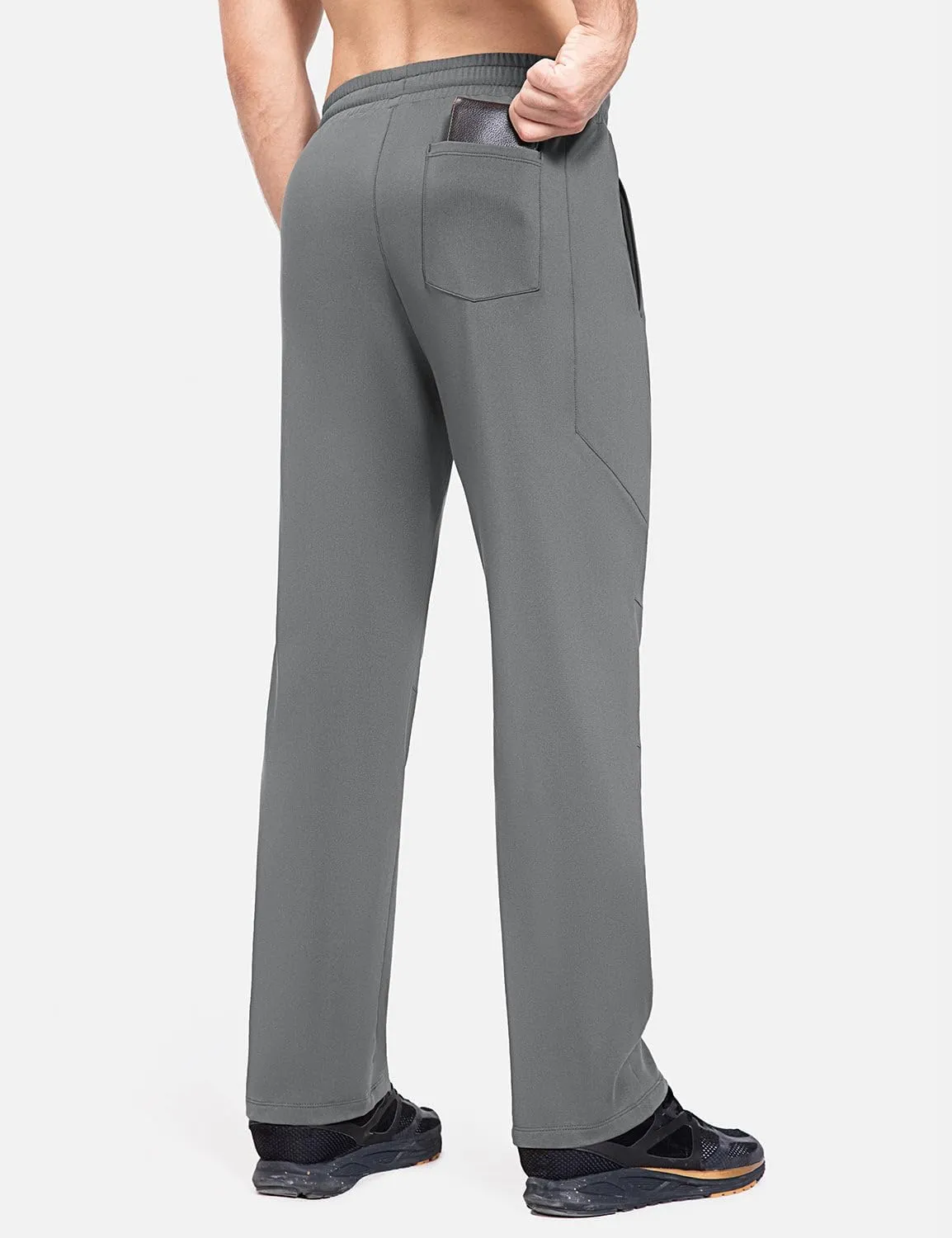 baleaf Men's Fleece Lined Water Resistant Pants Winter Thermal Sweatpants with Zipper Pockets Warm Open Bottom