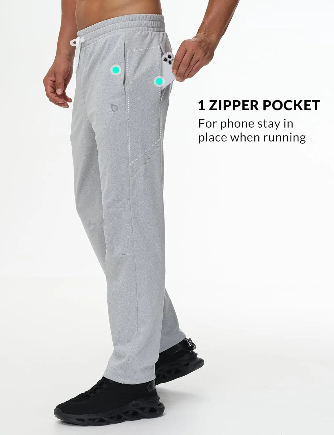 baleaf Men's Fleece Lined Water Resistant Pants Winter Thermal Sweatpants with Zipper Pockets Warm Open Bottom