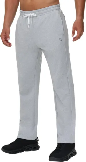 baleaf Men's Fleece Lined Water Resistant Pants Winter Thermal Sweatpants with Zipper Pockets Warm Open Bottom
