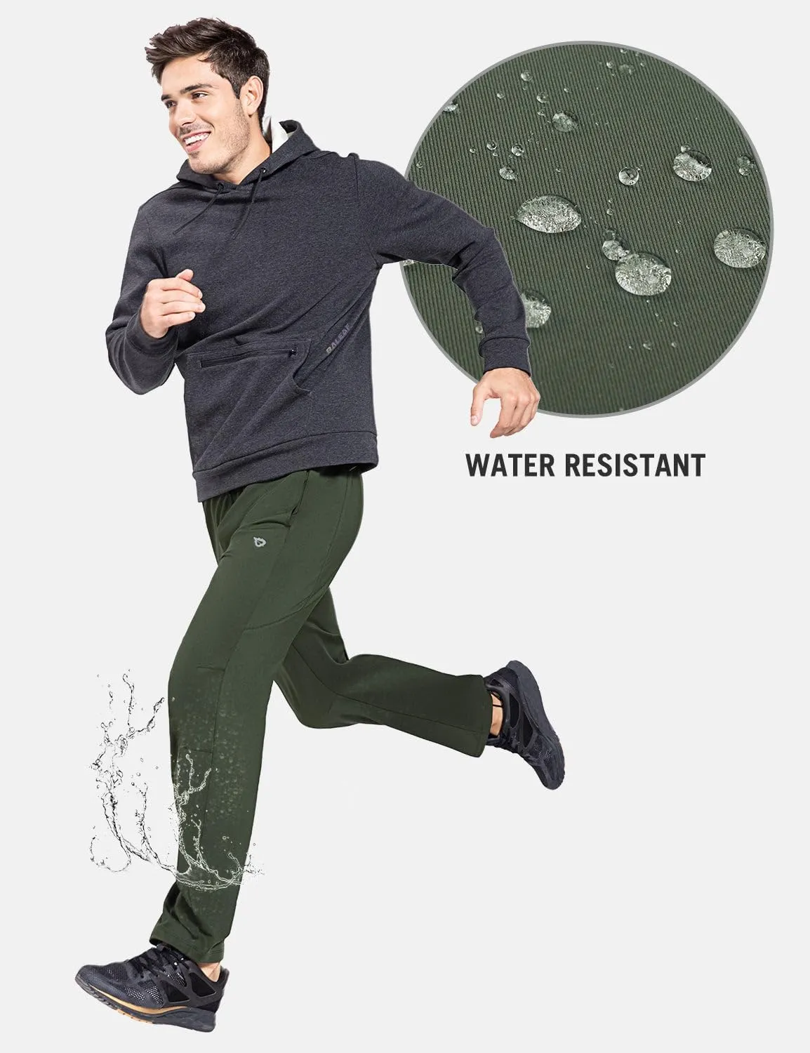 baleaf Men's Fleece Lined Water Resistant Pants Winter Thermal Sweatpants with Zipper Pockets Warm Open Bottom