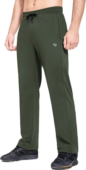 baleaf Men's Fleece Lined Water Resistant Pants Winter Thermal Sweatpants with Zipper Pockets Warm Open Bottom