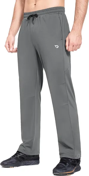 baleaf Men's Fleece Lined Water Resistant Pants Winter Thermal Sweatpants with Zipper Pockets Warm Open Bottom
