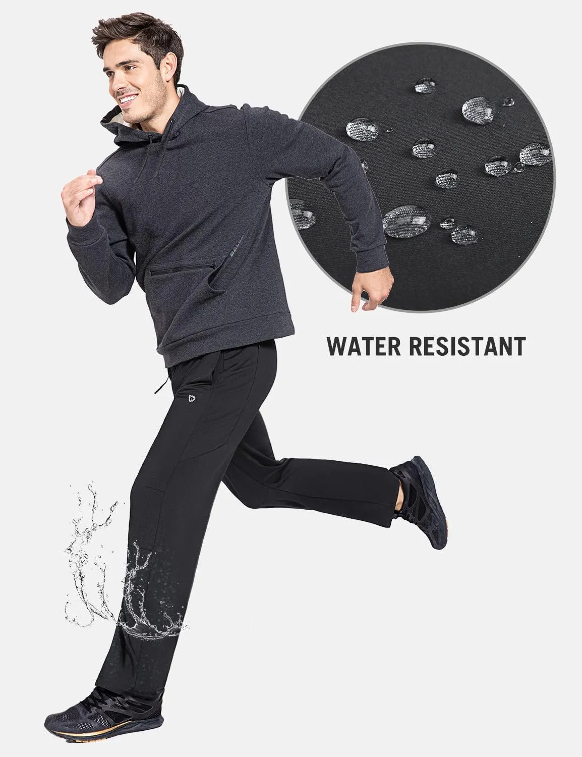 baleaf Men's Fleece Lined Water Resistant Pants Winter Thermal Sweatpants with Zipper Pockets Warm Open Bottom