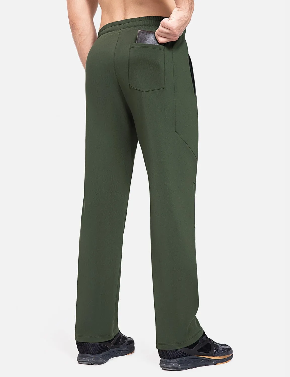 baleaf Men's Fleece Lined Water Resistant Pants Winter Thermal Sweatpants with Zipper Pockets Warm Open Bottom