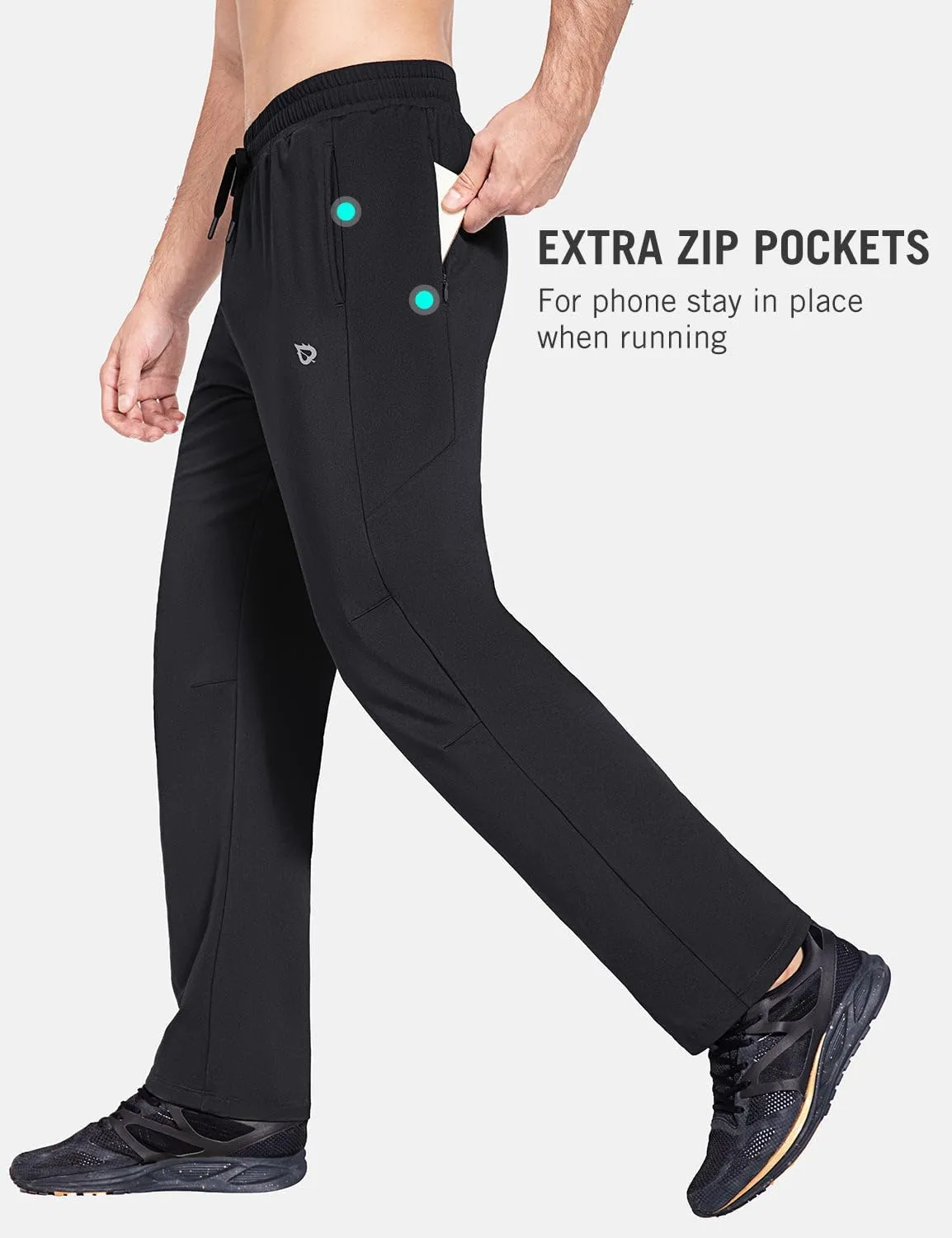 baleaf Men's Fleece Lined Water Resistant Pants Winter Thermal Sweatpants with Zipper Pockets Warm Open Bottom