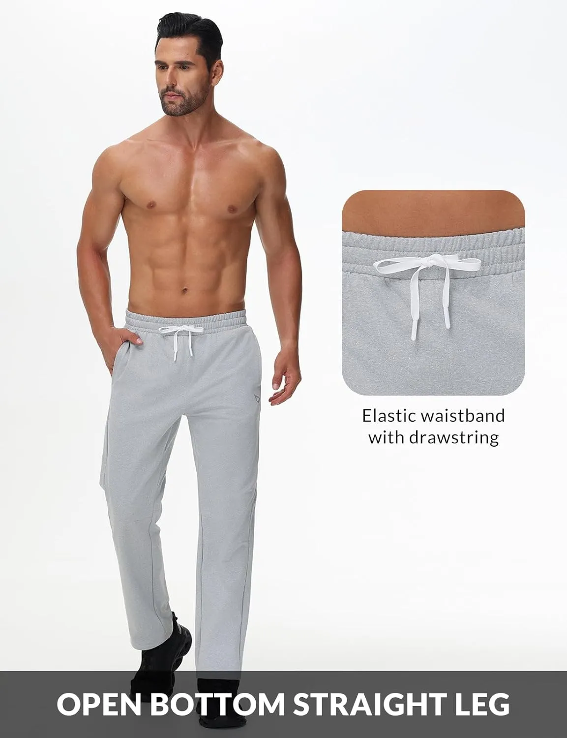 baleaf Men's Fleece Lined Water Resistant Pants Winter Thermal Sweatpants with Zipper Pockets Warm Open Bottom