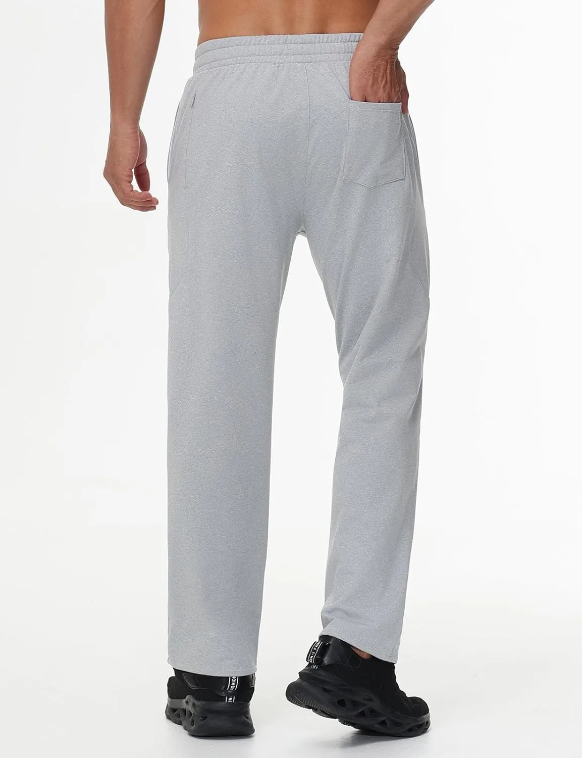 baleaf Men's Fleece Lined Water Resistant Pants Winter Thermal Sweatpants with Zipper Pockets Warm Open Bottom