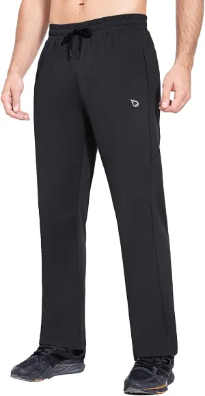 baleaf Men's Fleece Lined Water Resistant Pants Winter Thermal Sweatpants with Zipper Pockets Warm Open Bottom