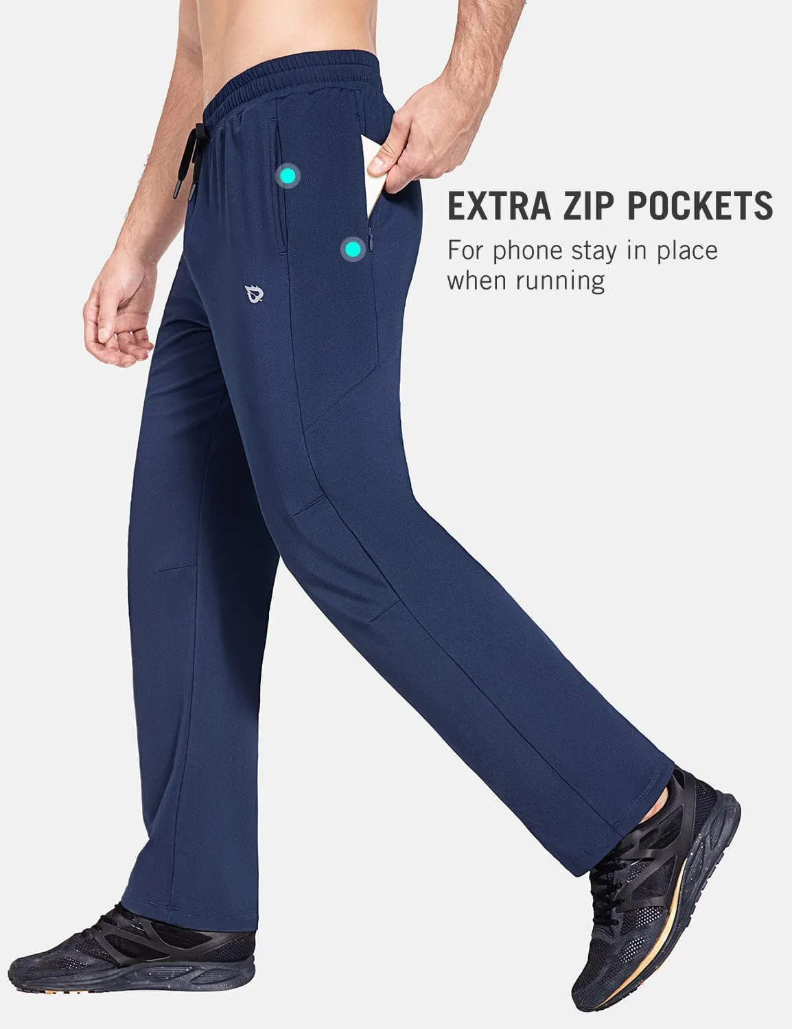 baleaf Men's Fleece Lined Water Resistant Pants Winter Thermal Sweatpants with Zipper Pockets Warm Open Bottom