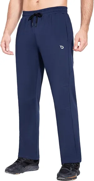 baleaf Men's Fleece Lined Water Resistant Pants Winter Thermal Sweatpants with Zipper Pockets Warm Open Bottom