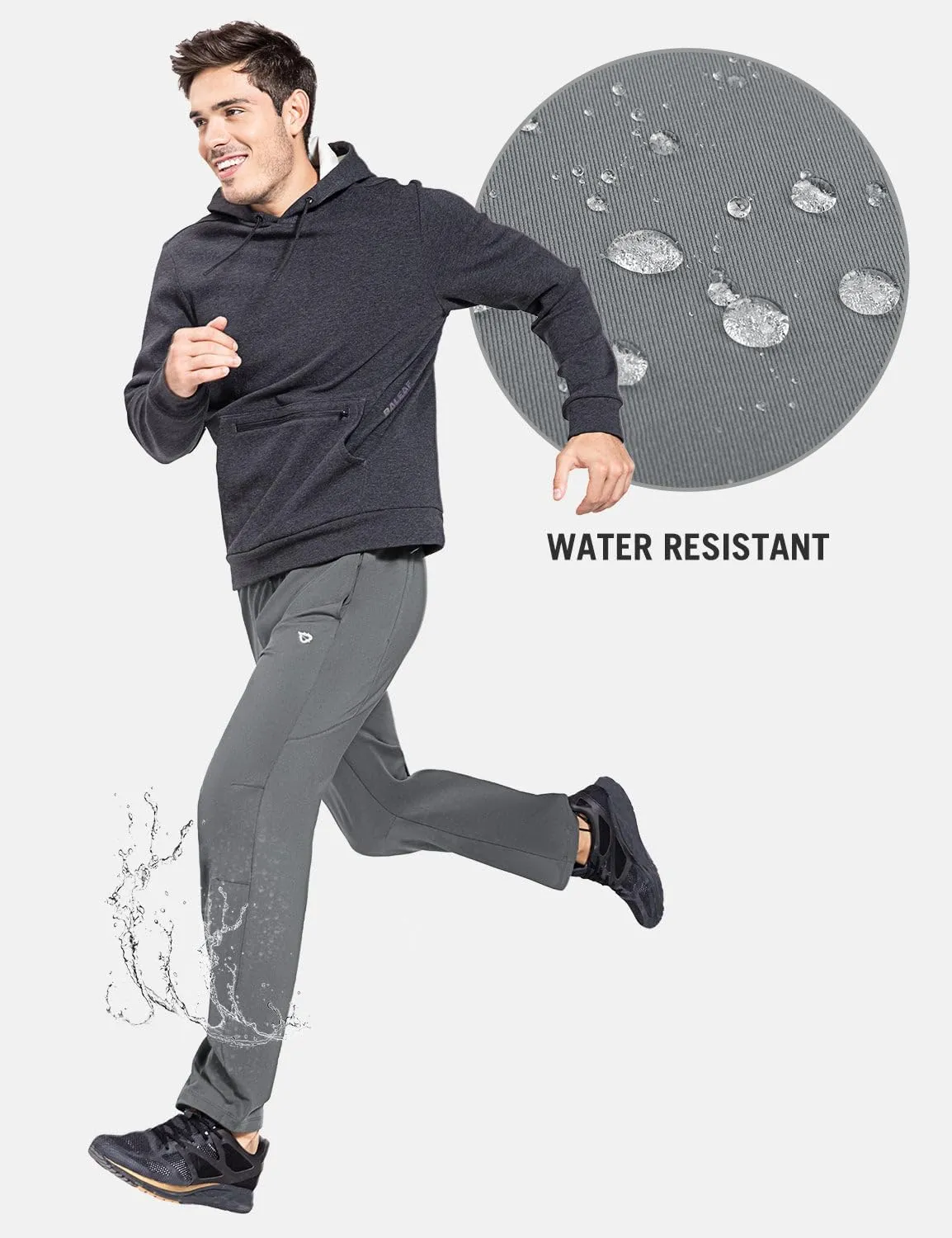 baleaf Men's Fleece Lined Water Resistant Pants Winter Thermal Sweatpants with Zipper Pockets Warm Open Bottom