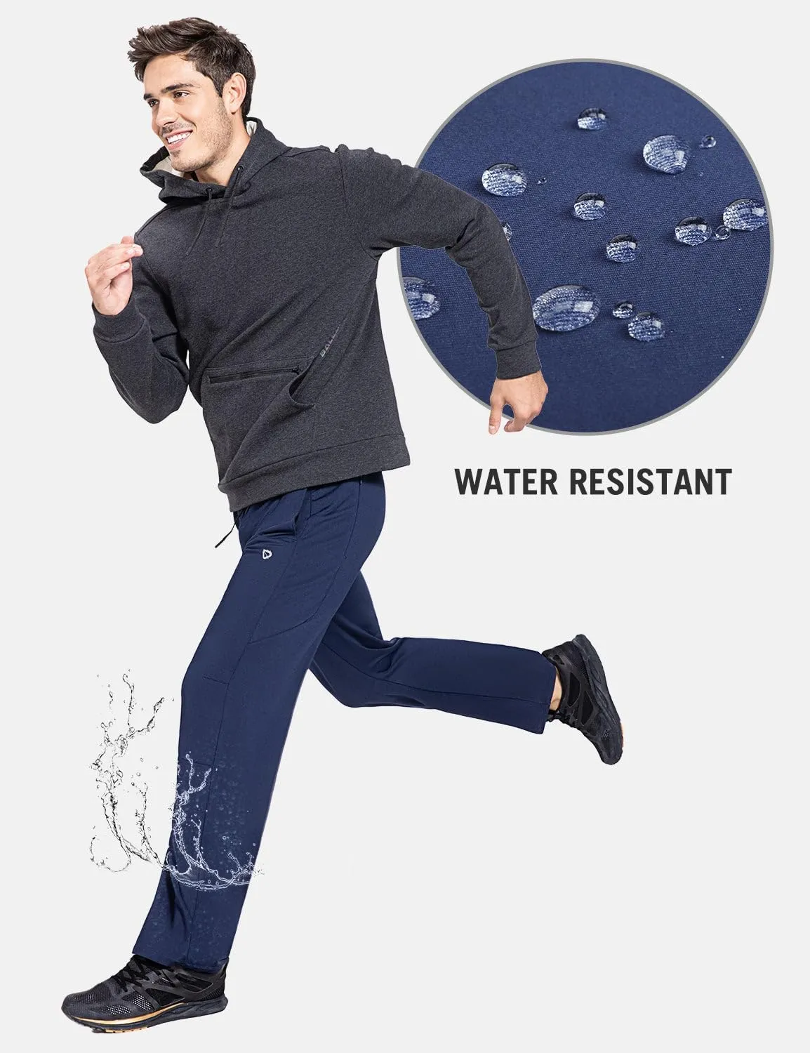 baleaf Men's Fleece Lined Water Resistant Pants Winter Thermal Sweatpants with Zipper Pockets Warm Open Bottom